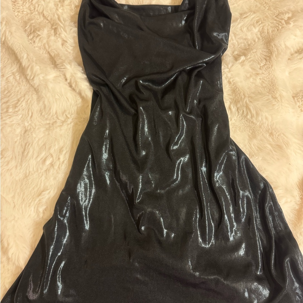 urban outfitters black shimmery ruched mini dress ❤︎₊ ⊹🐅